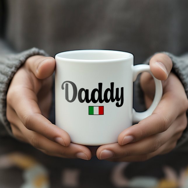 Daddy Italian Flag Mug (Man holding white mug with Daddy and Italian flag. Gift for dad or dad-to-be.)