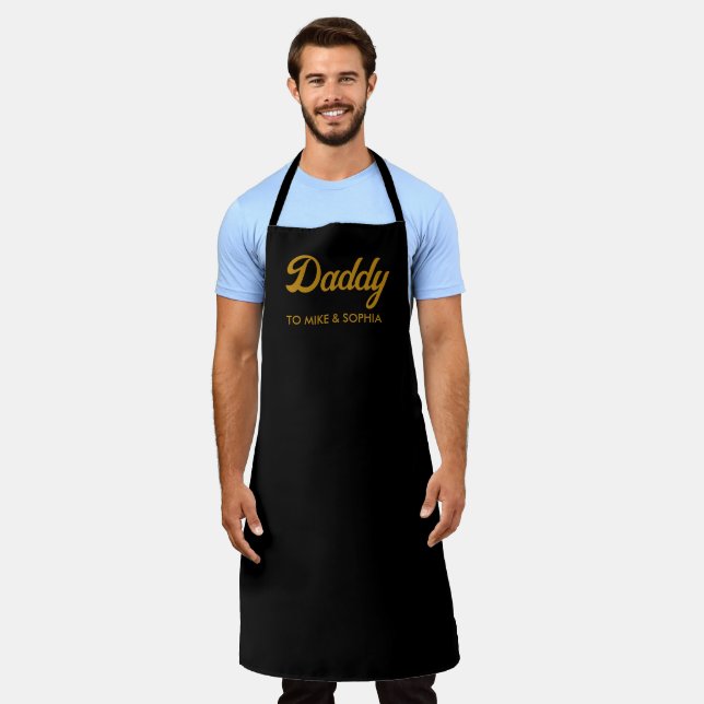 Daddy Kids Names Modern Father's Day Gold Script Apron (Worn)