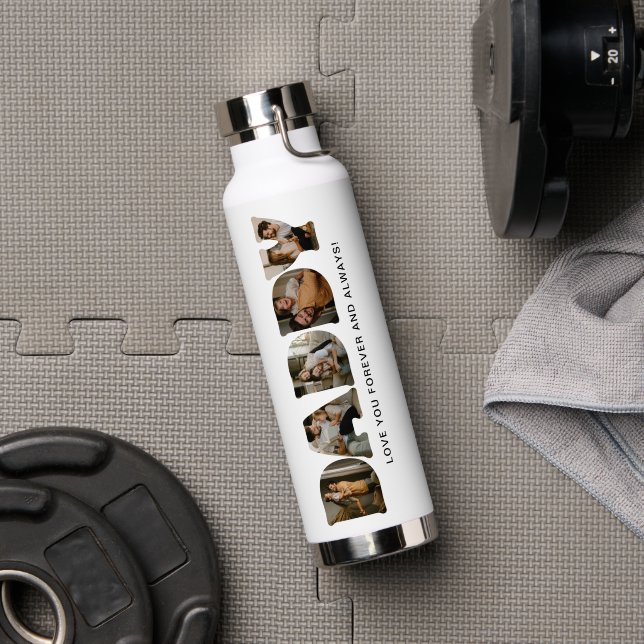 DADDY Letter Photo Collage Water Bottle (Gym (Rotated))
