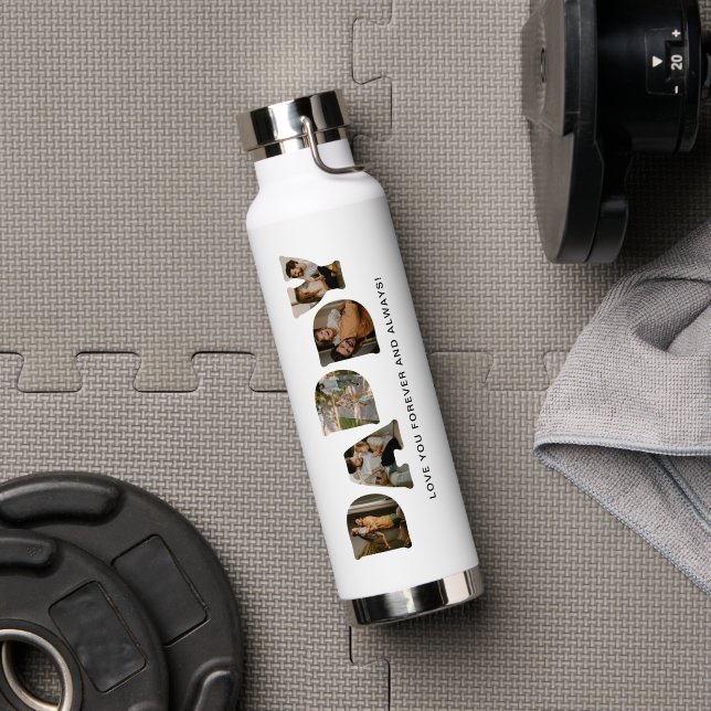 DADDY Letter Photo Collage Water Bottle (Gym (Rotated))