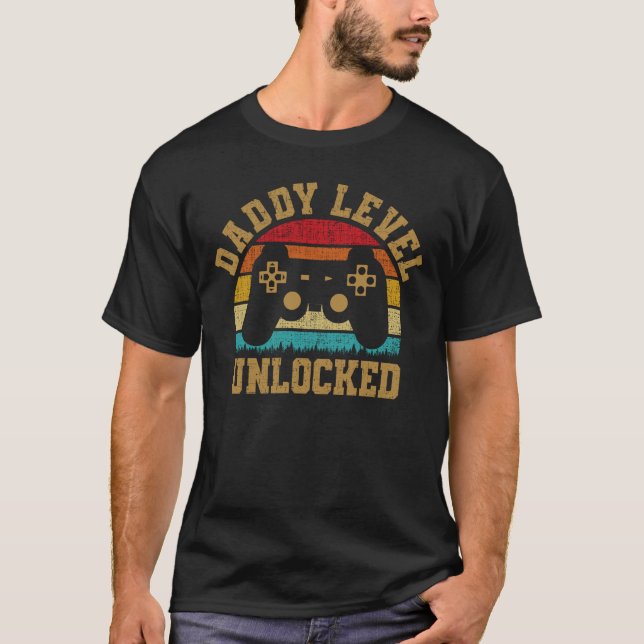 Daddy Level Unlocked Pregnancy Announcement T-Shirt (Front)