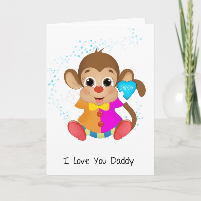 Daddy, Little Monkey With Blue Heart Card (Front)