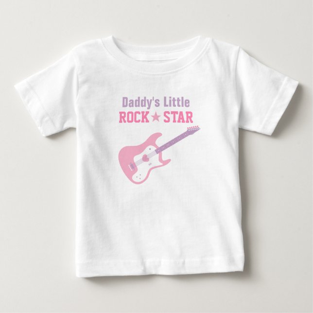 Daddy Little Rock Star Pink Guitar For Baby Girls T-Shirt (Front)