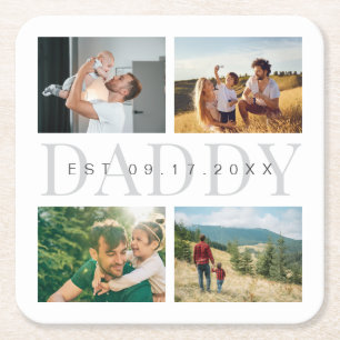 Daddy Modern Fathers Day Photo Collage Square Paper Coaster