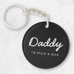Daddy | Modern Kids Names Father's Day Black Key Ring<br><div class="desc">Simple, stylish Daddy custom quote art design in a contemporary handwritten script typography in a modern minimalist style on a black background which can easily be personalised with your kids name or personal message. The perfect gift for your special dad on his birthday, father's day or just because he rocks!...</div>