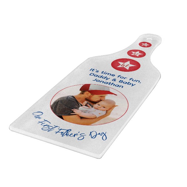 Daddy Modern Typography Photo First Fathers Day Cutting Board (Corner)