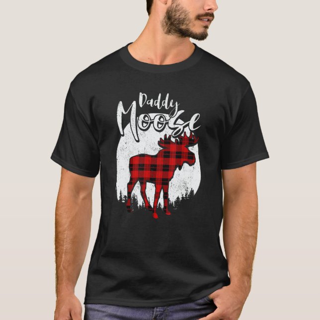 Daddy Moose Red Plaid Buffalo Matching Family Paja T-Shirt (Front)