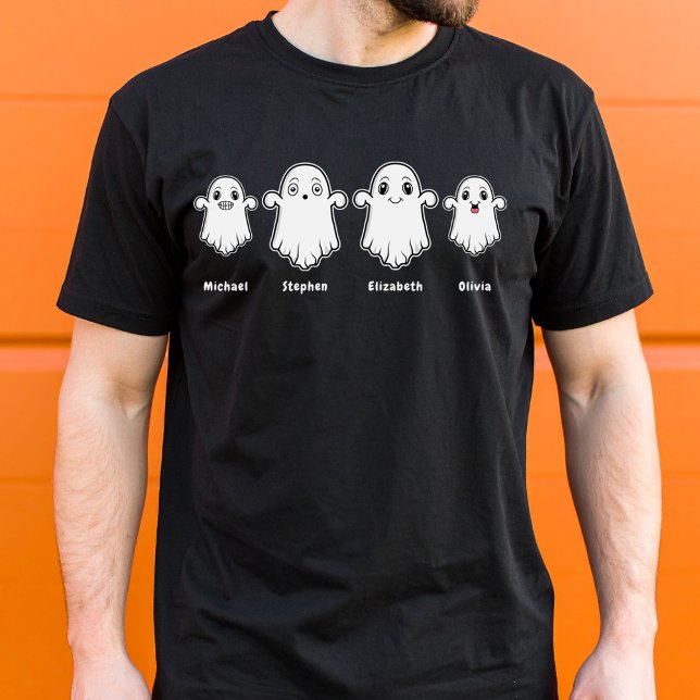 Daddy Mummy and Two Kids 4 Person Ghost Family T-Shirt (Disclaimer: This image is a digital mockup.)