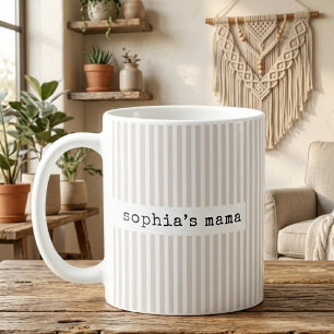 Daddy Mummy Beige Stripes Mum Baby Reveal Custom Coffee Mug