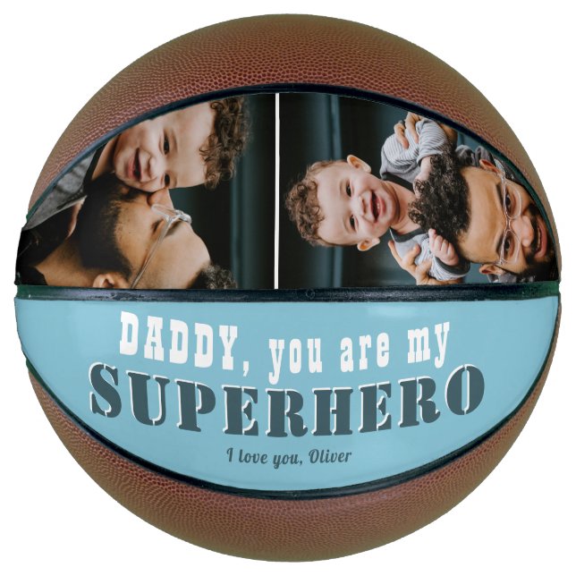 Daddy My Superhero Father`s Day 2 Photo Collage Basketball (Front)