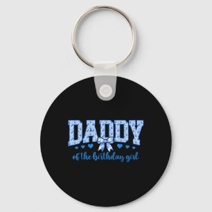 Daddy of The Birthday Girl Blue Chinoiserie Floral Key Ring
