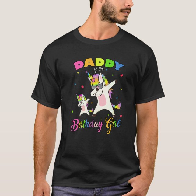 Daddy of the Birthday Girl Dabbing Unicorn Princes T-Shirt (Front)