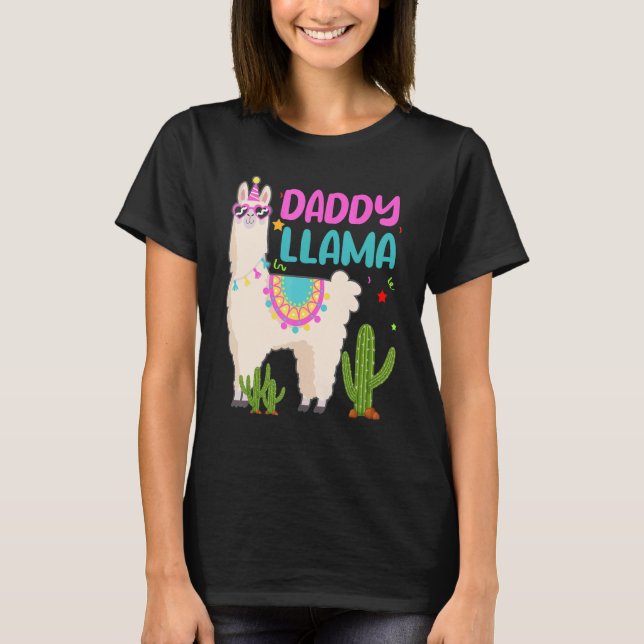 Daddy Of The Birthday Llama Girl Matching Family B T-Shirt (Front)