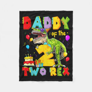 Daddy of the two rex 2nd birthday boy dinosaur fleece blanket