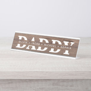 "Daddy" Personalised Kids' Names Wood + White Desk Name Plate