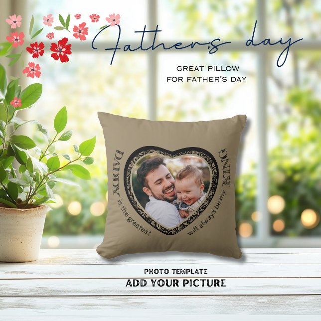 Daddy Photo Heart Shape Cushion (Daddy Photo Heart Shape Throw Pillow)