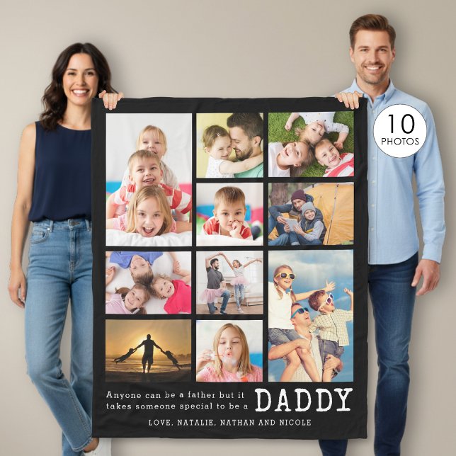 Daddy Quote 10 Photo Collage Personalised Fleece Blanket (Creator Uploaded)