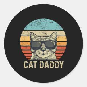 Daddy Retro Cat Sungles Cool Cat Dad Gift Fathers Classic Round Sticker