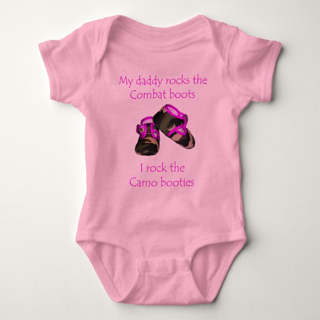 Daddy rocks combat boots baby  rocks camo booties baby bodysuit (Front)