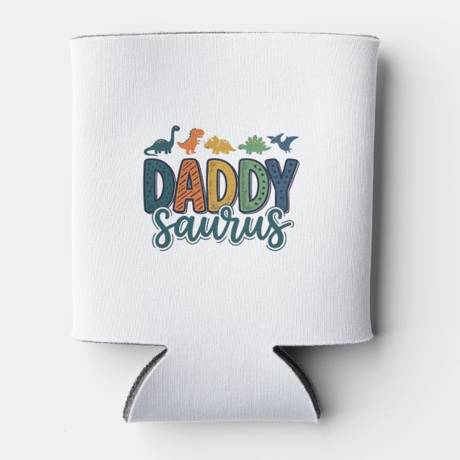 Daddy Saurus Cute Dinosaur Dad Vector Design_1 Can Cooler (Front)