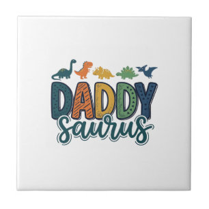Daddy Saurus Cute Dinosaur Dad Vector Design_1 Ceramic Tile