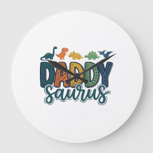 Daddy Saurus Cute Dinosaur Dad Vector Design_1 Large Clock