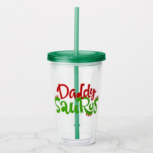 Daddy Saurus Dinosaur Lettering Acrylic Tumbler (Front)