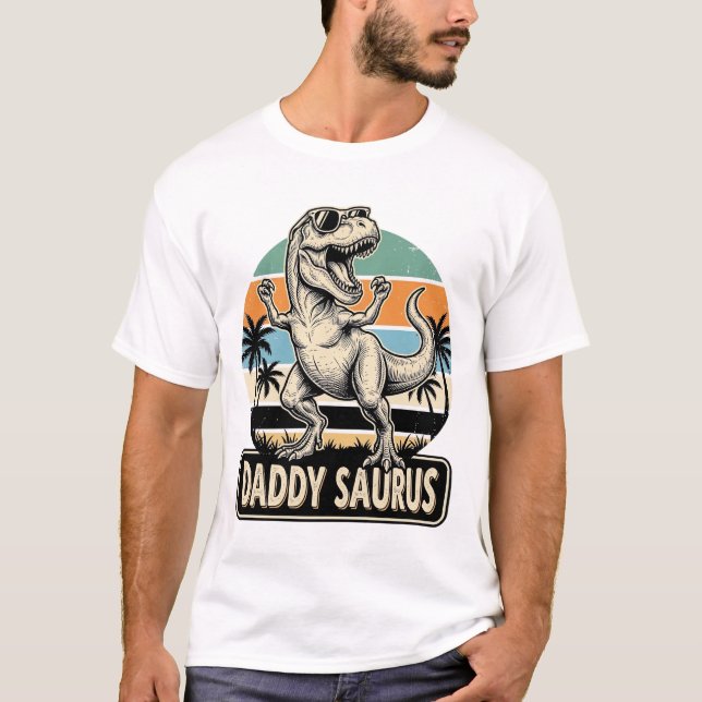 Daddy Saurus Retro Dinosaur Sunset Shirt Design_1 (Front)
