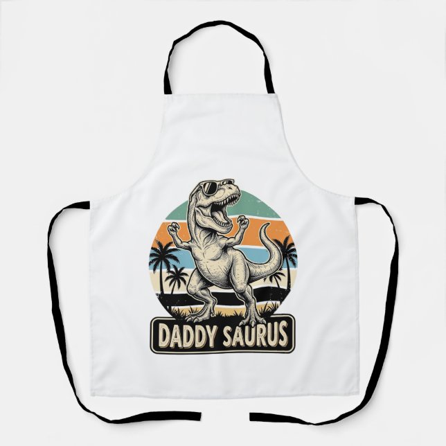 Daddy Saurus Retro Dinosaur Sunset Shirt Design_1 Apron (Front)