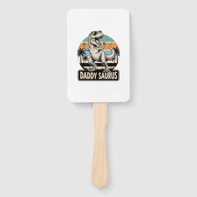 Daddy Saurus Retro Dinosaur Sunset Shirt Design_1 Hand Fan (Front)