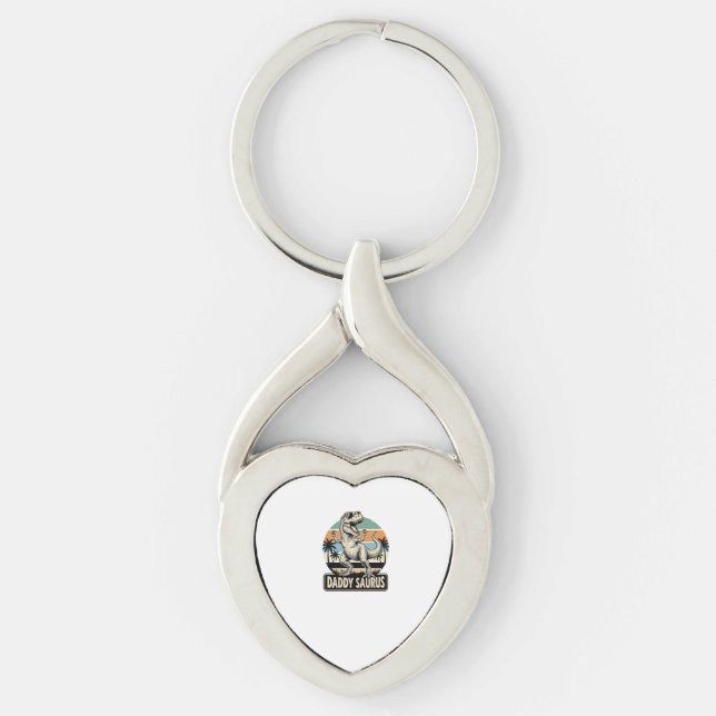 Daddy Saurus Retro Dinosaur Sunset Shirt Design_1 Key Ring (Front)