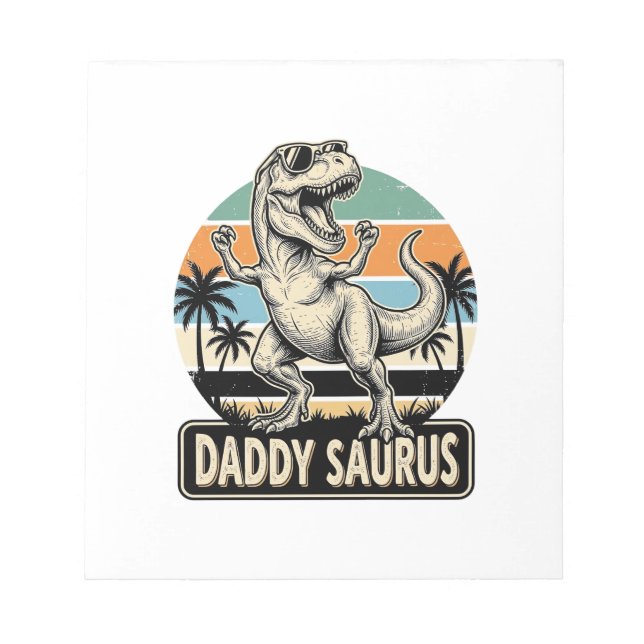 Daddy Saurus Retro Dinosaur Sunset Shirt Design_1 Notepad (Front)