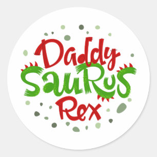 Daddy Saurus Rex Illustration Classic Round Sticker