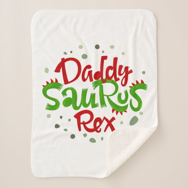 Daddy Saurus Rex Illustration Sherpa Blanket (Front)