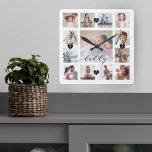 Daddy Script Family Memory Photo Grid Collage Square Wall Clock<br><div class="desc">A beautiful personalised gift for your Dad that he'll cherish for years to come. Features a modern thirteen photo grid collage layout to display 13 of your own special family photo memories. "Dad" designed in a beautiful handwritten black script style. Each photo is framed with a simple gold-coloured frame. Simple...</div>