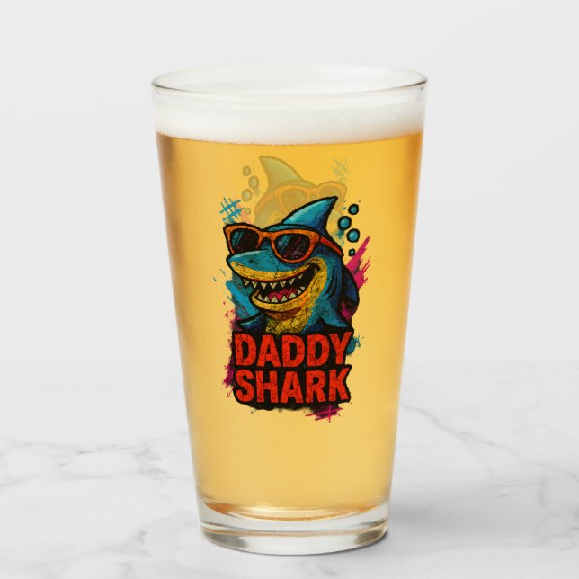 Daddy Shark Father's Day Gifts Glass (Front Filled)