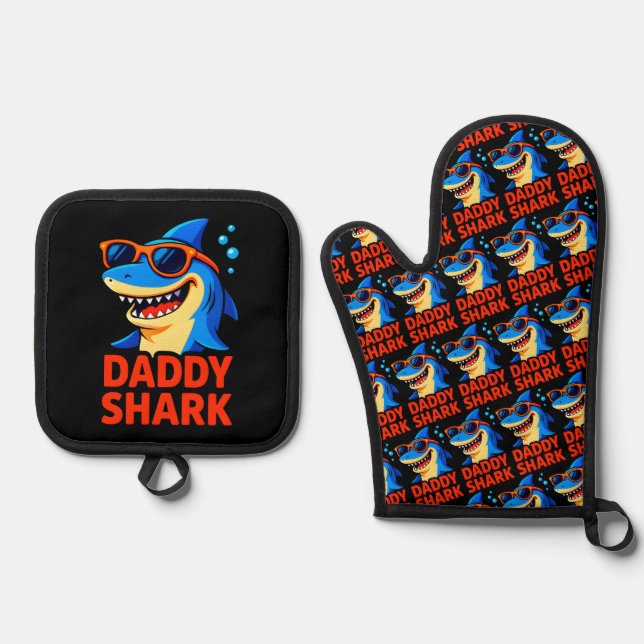 Daddy Shark Father's Day Gifts Oven Mitt & Pot Holder Set (Front)