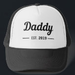 Daddy since text trucker hat<br><div class="desc">Add custom year,  daddy since black text on white background.</div>