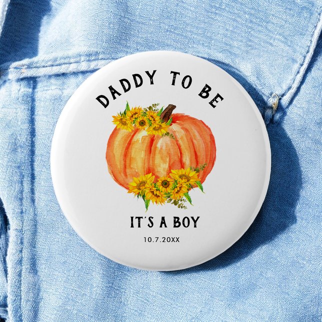 Daddy to be Baby Shower Orange Pumpkin Button (Creator Uploaded)