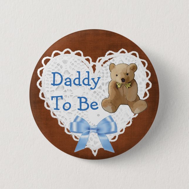 Daddy to be Brown & Blue Lacy Baby Shower Button (Front)