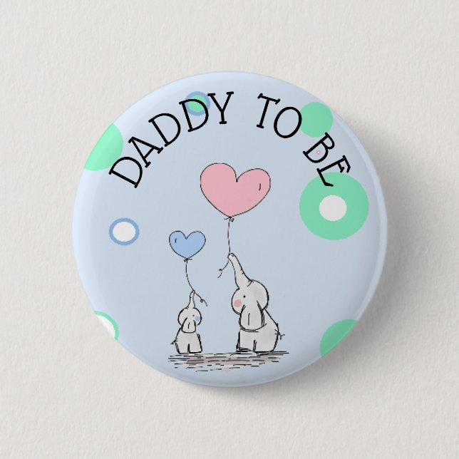Daddy To Be Elephant Baby Shower Button (Front)