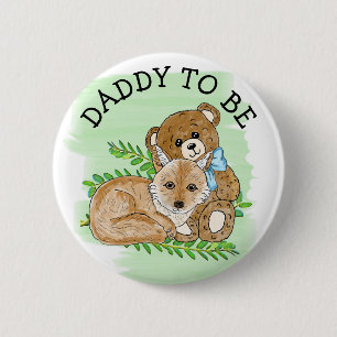 Daddy to be Fox and Teddy Bear Baby Shower 6 Cm Round Badge
