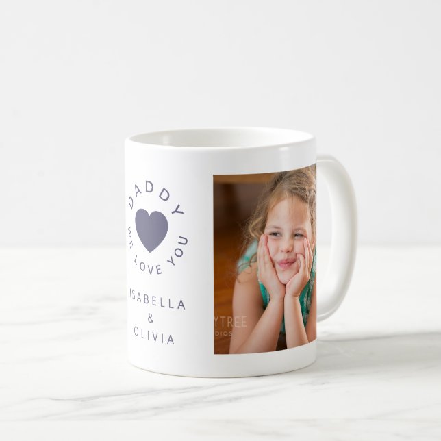 Daddy We Love You Cute Navy Blue Heart Kids Photos Coffee Mug (Front Right)