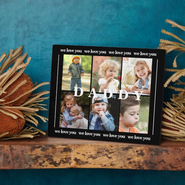 Daddy We love you Six Photo Collage Black Plaque (Side)