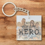 Daddy you are our Hero Full Photo Dad`s Key Ring<br><div class="desc">Daddy you are our Hero Full Photo Dad`s Keychain. Text is in simple hand-drawn font that overlays the photo. You can change daddy into dad,  papa,  pap, ...  and add your photo and names. A cute gift and a sweet keepsake for Father`s Day,  birthday or Christmas for dad.</div>