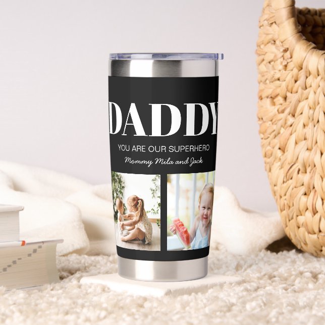 Daddy You are our Superhero Photo Collage Custom Insulated Tumbler (Living Room)
