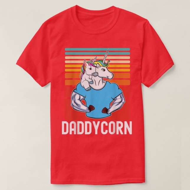Daddycorn Muscle Unicorn Dad and Baby Sunset Fathe T-Shirt (Design Front)