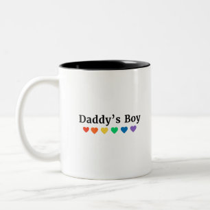 Daddy's Boy, Pride Rainbow Hearts, Funny Cool LGBT Two-Tone Coffee Mug