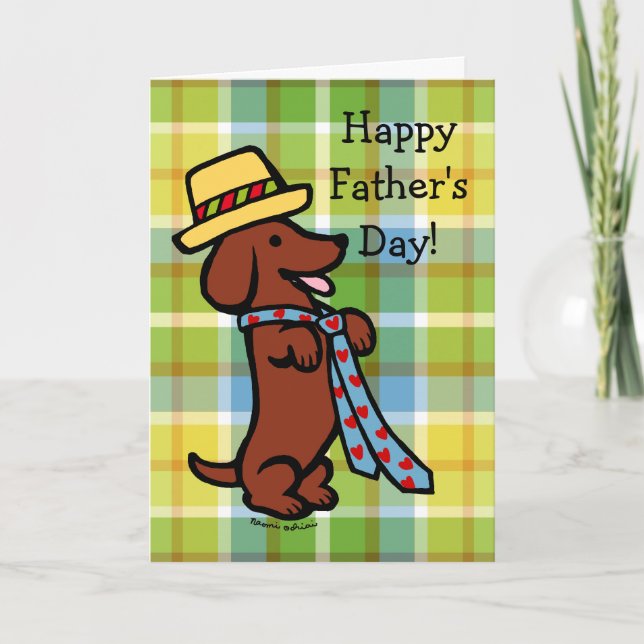 Daddy's Dachshund Cartoon Plaid Card (Front)