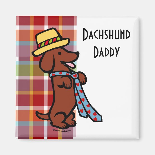 Daddy's Dachshund Cartoon Plaid Magnet (Front)